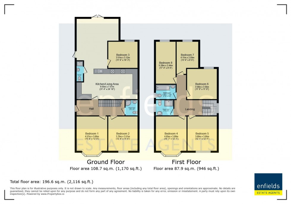 Floorplan for Eight bedroom student house in Alma Road, Winton